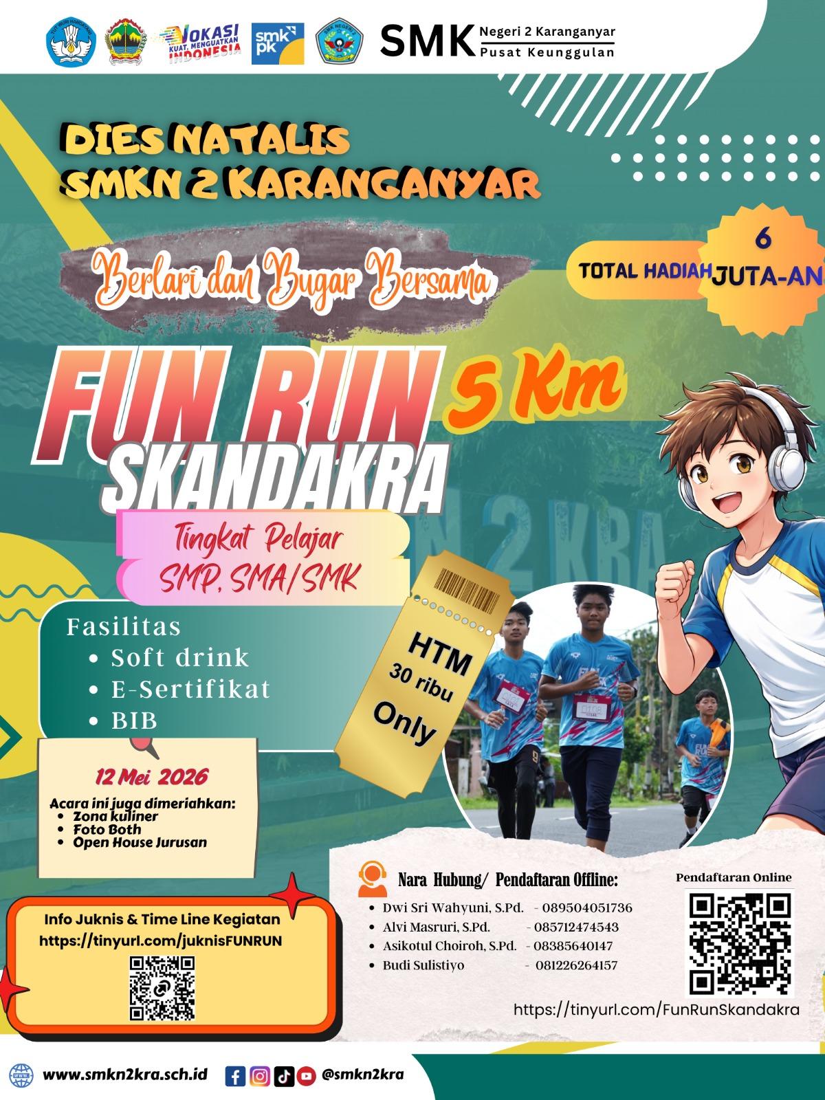 Fun Run Skandakra 5 Kilometer Meriahkan Dies Natalis SMKN 2 Karanganyar